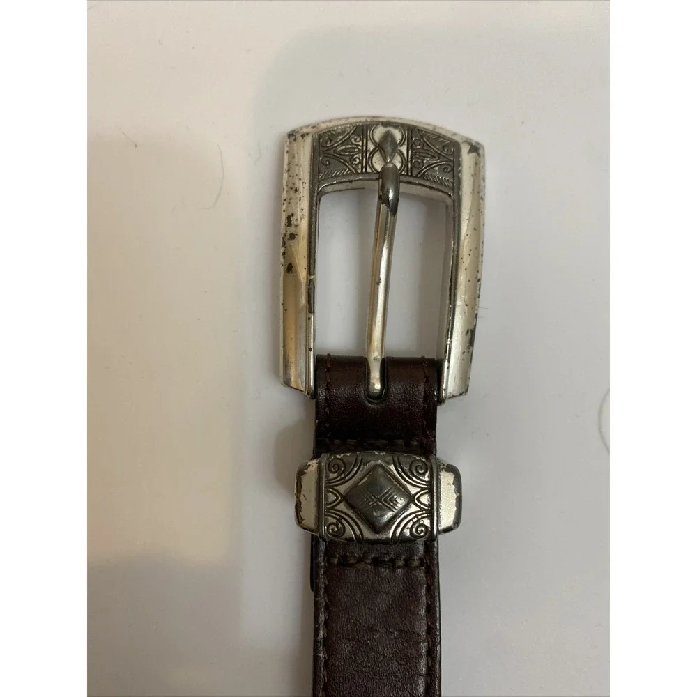 Brighton Brown Braided Leather Belt Q2108 with Silver Buckle and Details Size L